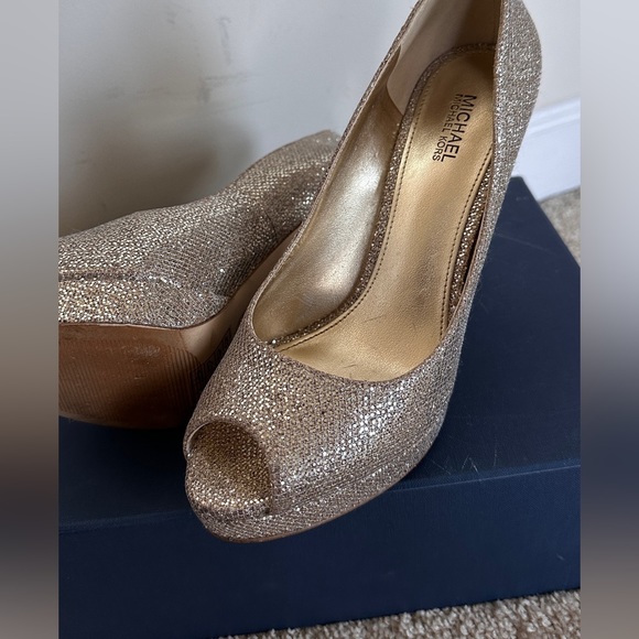 Gold Sparkly Peep-Toe Pumps - Picture 5 of 12
